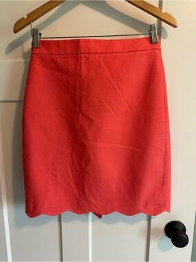 J. Crew Coral Pencil Skirt with Scallop Hem